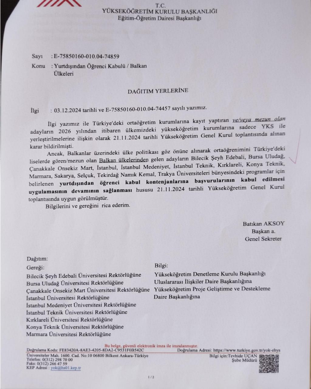 Haber maddesi 📢 YENİ KARAR: BALKAN UYRUKLU ÖĞRENCİLERE MÜJDE!için resim